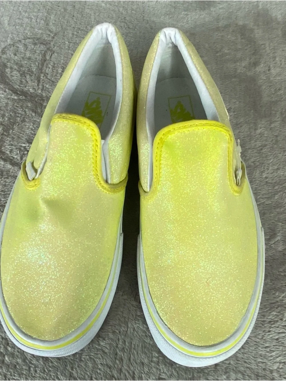 Vans Glitter Neon Slip On Sneaker Shoes Junior 5‎ Womens 6.5 Yellow White NEW